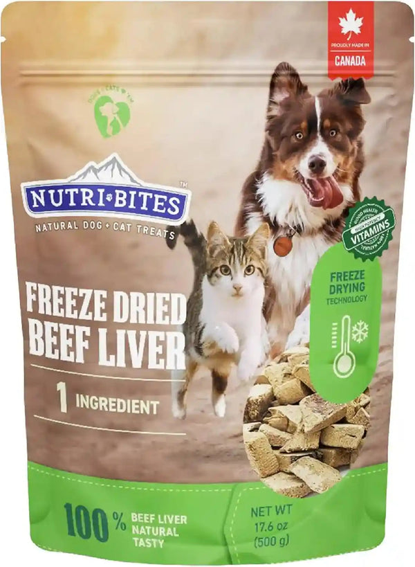 Nutri Bites Freeze Dried Beef Liver Dog & Cat Treats, Single Ingredient High Protein Pet Treats, 17.6 Oz1