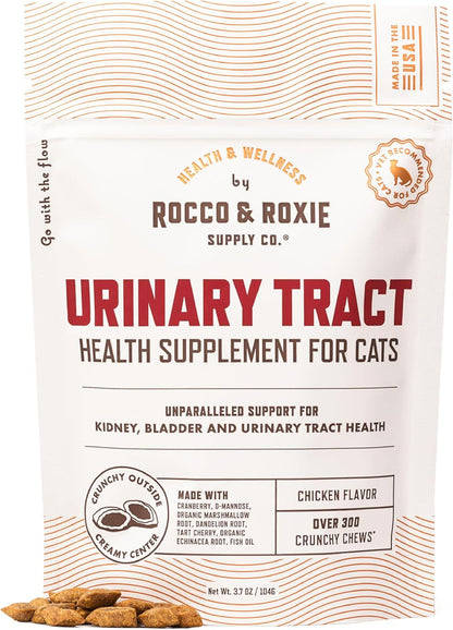 Rocco & Roxie Cat Urinary Tract Health Chews, Cranberry & D-Mannose | Bladder, UT & Kidney Support; Cranberry + D-Mannose; Chicken-Flavor Crunchy Chews; Vet-Recommended; Made in USA1