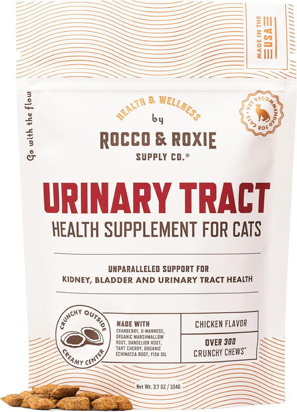 Rocco & Roxie Cat Urinary Tract Health Chews, Cranberry & D-Mannose | Bladder, UT & Kidney Support; Cranberry + D-Mannose; Chicken-Flavor Crunchy Chews; Vet-Recommended; Made in USA1