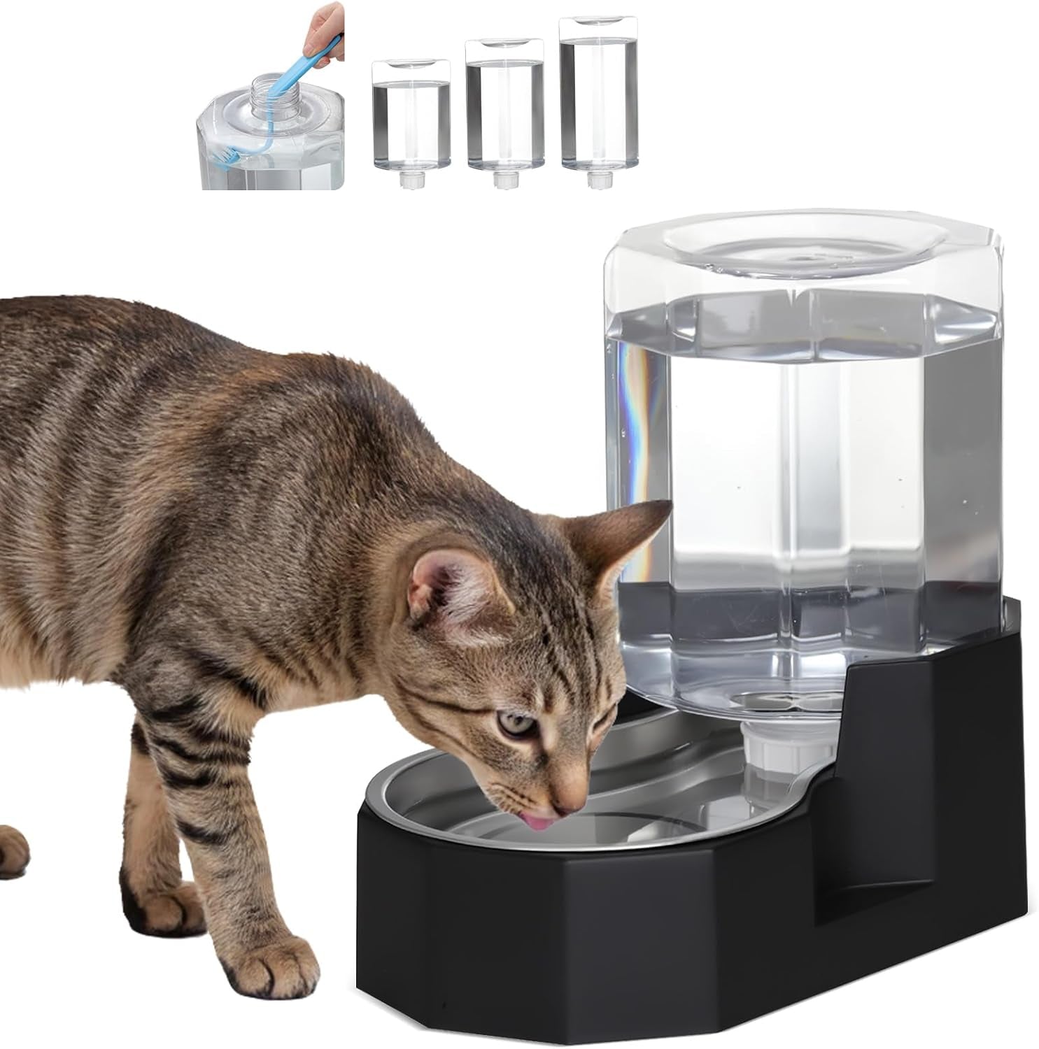 sfozstra-5l-cat-gravity-water-bowl-dispenser-stainless-steel-bowl-no-power-needed-no-filter-required-spill-proof-design-easy-cleaning-cats-small-dogs-home-crate-area-travel