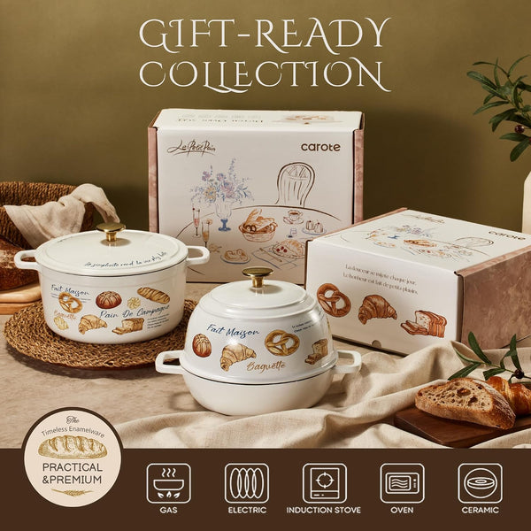 Enameled Cast Iron Dutch Oven, 5QT Pot with Lid & Gift Box | Healthy Cookware for Homemade Sourdough Bread Baking, Roasting, All Stovetop Compatible Oven Safe up to 500° F, Croissant6
