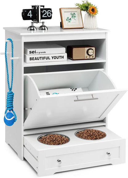 Tangkula Pet Feeder Station, Dog Food Storage Container with Double Pull Out Bowls, Food Toy Organizer Cabinet, Feeding Station Furniture for Dogs Cats Feeding & Watering Supplies (Brown)10