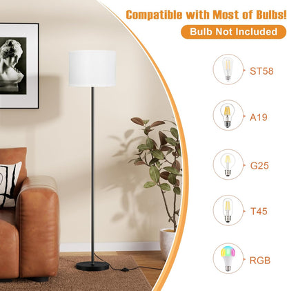 Modern Floor Lamp Simple Design with White Shade & Foot Pedal Switch | 60" Black Floor Lamp(Without Bulb), Tall Lamps for Living Room Bedroom Office Dining Room Kitchen3