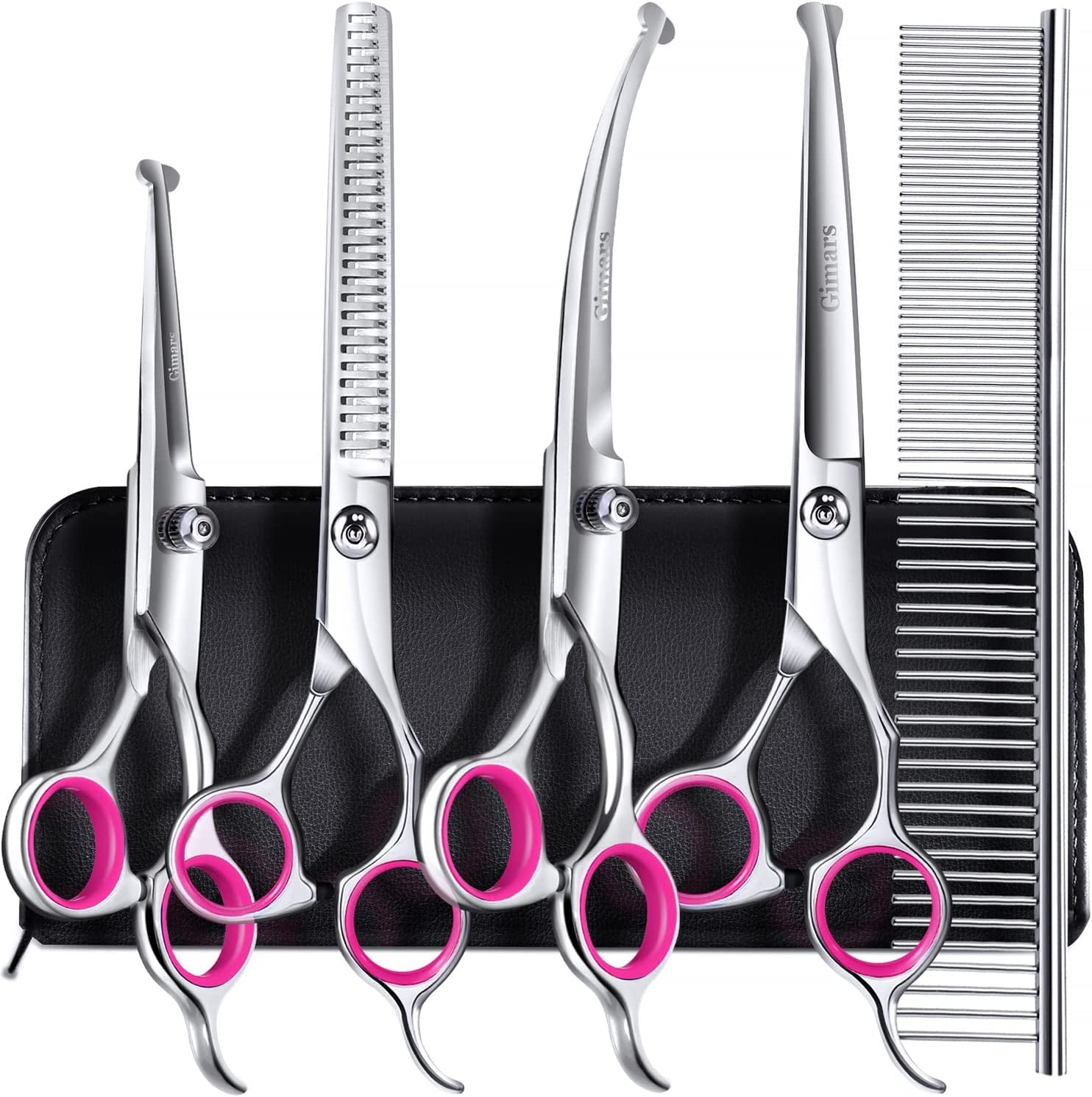 gimars-titanium-coated-professional-6-in-1-4cr-stainless-steel-dog-grooming-scissors-with-safety-round-tip-heavy-duty-pet-grooming-scissor-for-dogs-cats-and-other-animals