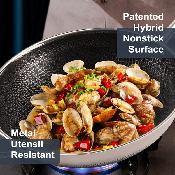 Tri-Ply Stainless Steel Wok with Lid, 13.5'' PFOA Free Nonstick Stir Fry Pan, Induction Compatible, Dishwasher and Oven Safe, Scratch-Resistant Surface4