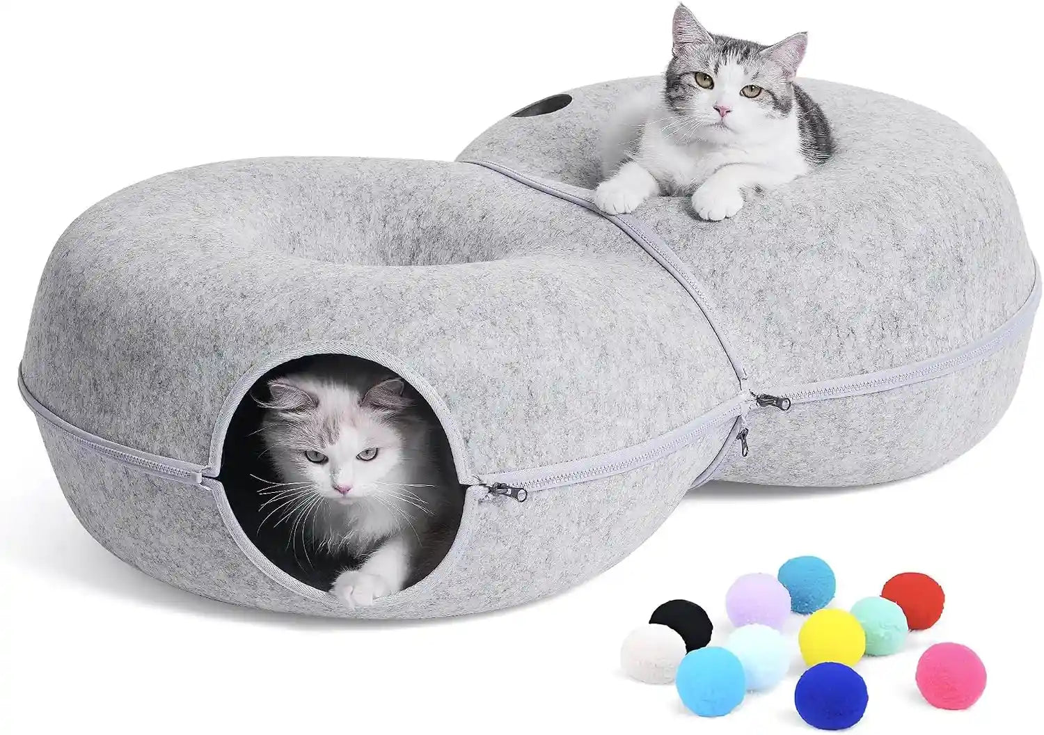8-shaped-large-cat-tunnel-bed-for-indoor-cats-infinite-circulation-peekaboo-cat-cave-with-12-toy-balls-cat-donut-tunnel-for-cats-up-to-30-pounds-dark-grey-l-38x24x11in