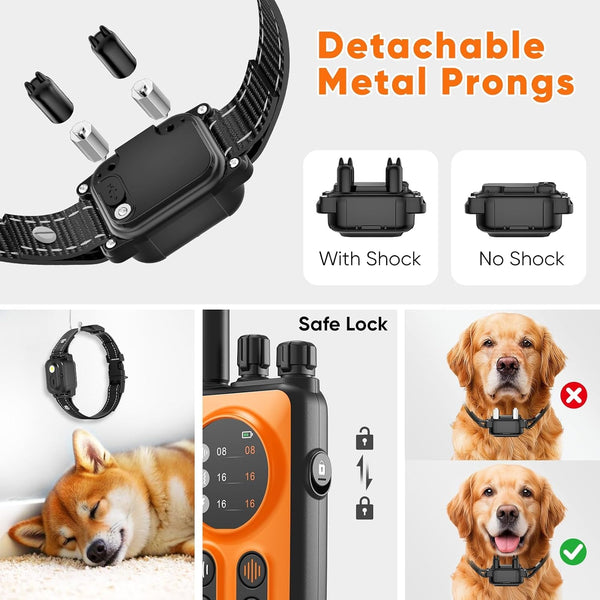 Dog Shock Collar 2 Dogs, 3300Ft Dog Training Collar with Remote, Real-Time Dual-Channel Remote with 3 Training Modes, Beep, Vibration, Safety Shock, Light, Fits 8-120 Lbs All Breeds Sizes - Orange9
