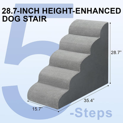 Dog Stairs for Bed 28.7”H, 5-Step Dog Ramp, Non-Slip Sturdy Pet Steps for Small Dogs & Cats to Get on High Bed or Couches, Grey2