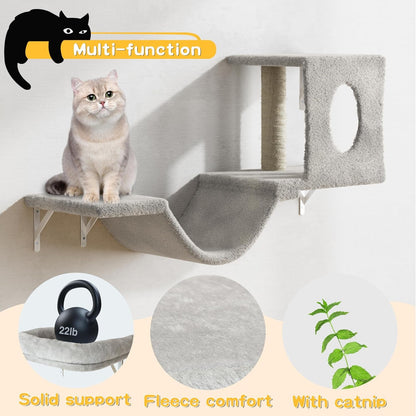 NUNU LAB Wall Mounted Cat Furniture Set - 6 Pcs Climber Set with House, Bridge, Steps, Scratcher Board - DIY Walls Playground, Indoor Cat Shelves - Gray6
