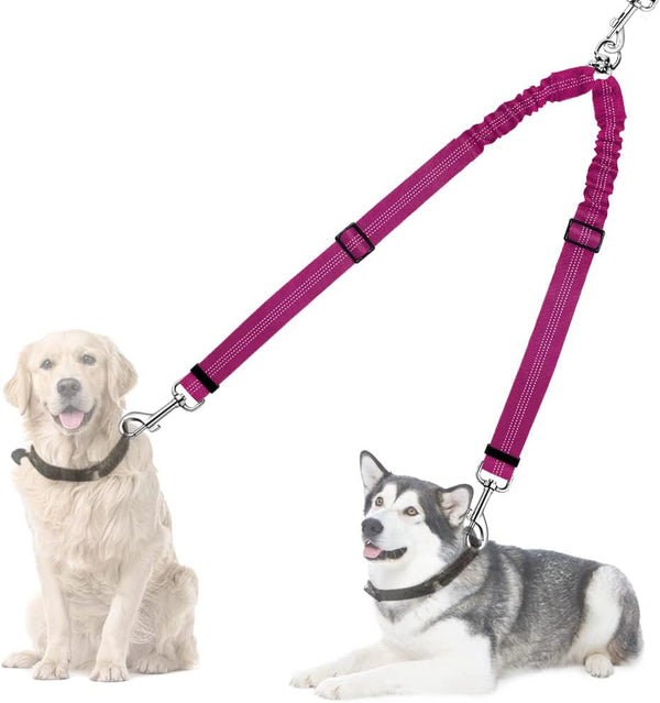 AUTOWT Double Dog Leash, No Tangle 360°Swivel Rotation Reflective Lead Attachment Adjustable Length Dual Two Dogs Lead Splitter, Comfortable Shock Absorbing Walking Training for 2 Dogs16