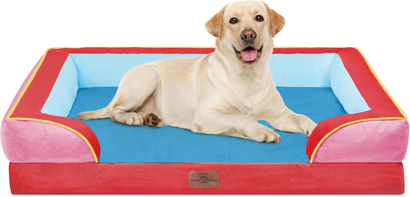 comfort-expression-orthopedic-dog-bed-for-extra-large-dogs-with-bolster-waterproof-dog-couch-bed-with-washable-cover-non-slip-bottom-supportive-egg-crate-foam-xl-pet-bed-42x30-inch