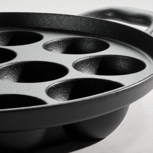 Utsava Pre-Seasoned Cast Iron 12-Hole Appam Pan | Appe Pan with Lid, Great for Paniyaram, Takoyaki and More8