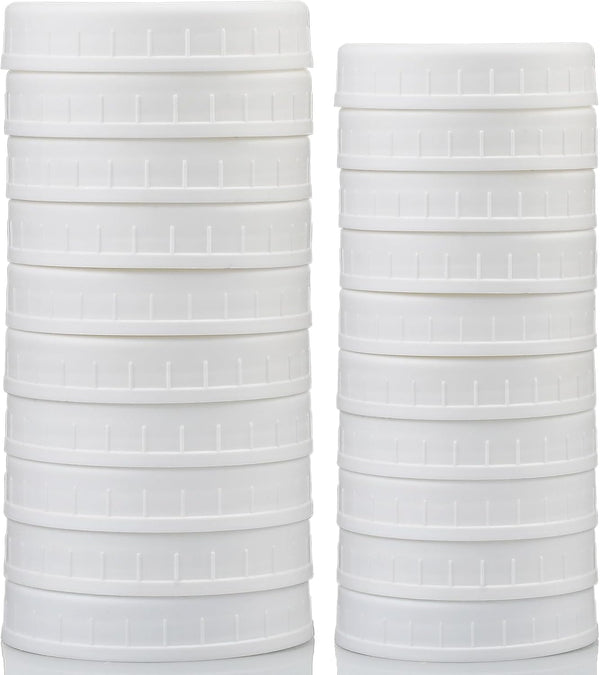 10 WIDE Mouth & 10 REGULAR Mouth Mason Jar Lids - 20 Pack Food Grade Plastic Mason Jar Caps for Ball, Kerr and More Canning Jars - Leakproof & Dishwasher Safe - White8
