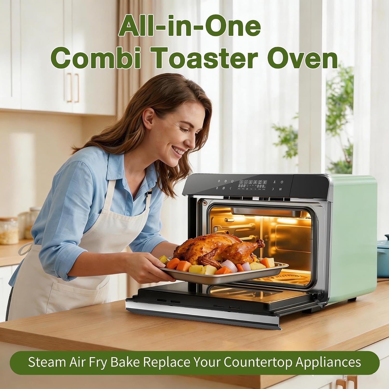 toaster-air-fryer-combi-oven-countertop-steam-oven-14-in-1-with-convection-steam-roast-bake-multi-stage-cooking-self-clean-7-modes-30-built-in-recipes-for-kitchen-pizza-baking-green