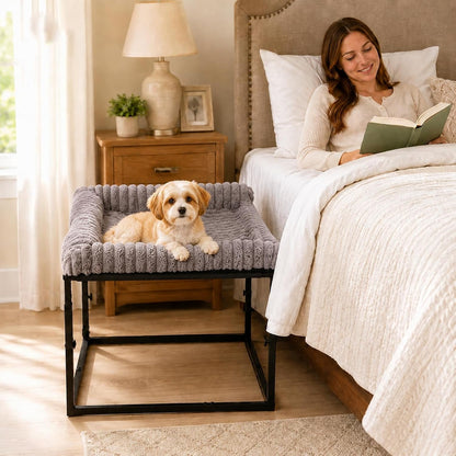 Adjustable Bedside Dog Bed for Medium Dogs, Elevated Co-Sleeper Dog Bed with Reinforced Metal Frame, Thick Supportive Cushion Mattress & Washable Cover, Dog Bedside Sleeper for Dogs & Cats12
