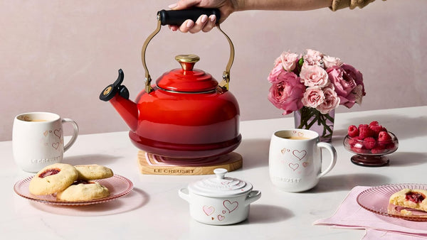 Le Creuset Stoneware Classic round Mini Cocotte, 8 Oz., White with Hearts | Mon Coeur Collection6