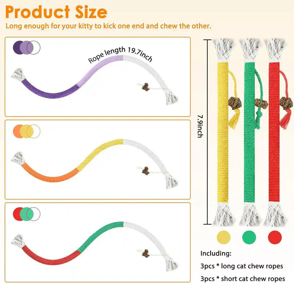 Tocirelo Cat Chew Rope Toy - 6Pack Cotton Cat Chew Toy for Teeth Cleaning, Interactive Kitten Teething Toys to Redirect Chewing from Cord, Cat Nip String Dental Toys for Bored Indoor Cats, 19.7Inch6