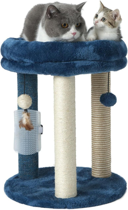 MECOOL 4In1 Small Cat Tree,Scratching Post with Tower Soft Bed, Sisal Carpet Jute Posts with Three Hanging Ball Toys and Massage Brush for Indoor Cats and Kittens10