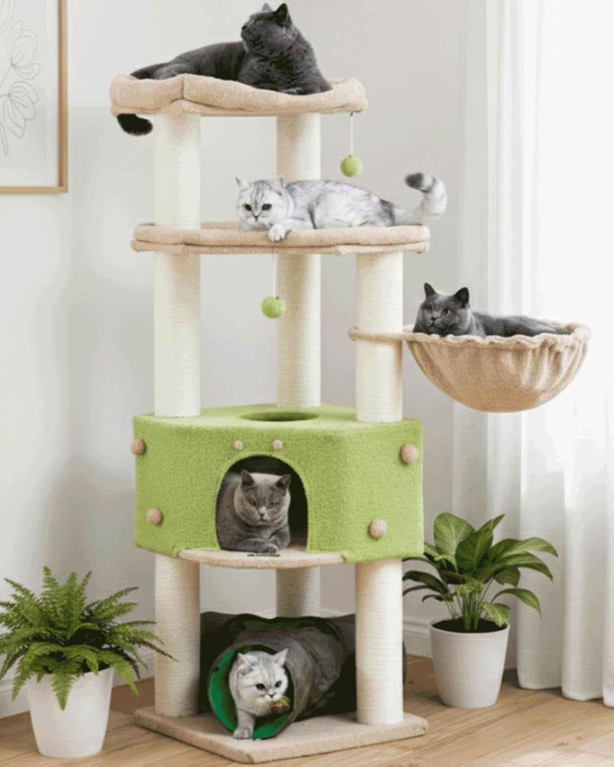 small-cat-tree-tower-for-indoor-cats-40-in-medium-cat-bed-scratching-posts-multi-level-compact-kitty-kitten-houses-climbing-trees-stands-with-2-condos-sisal-post-perch-platform-hammock-plush-toy-balls
