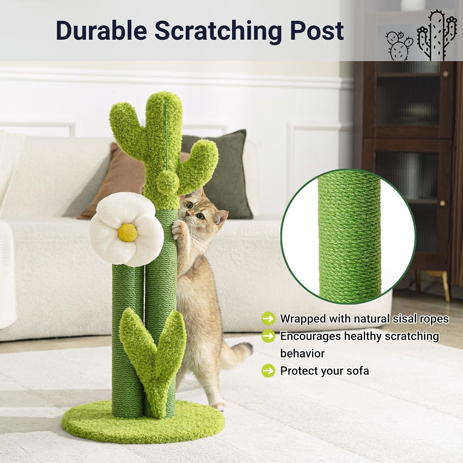 happi-n-pets-33-tall-cactus-cat-scratching-post-for-large-cats-heavy-duty-double-scratch-posts-with-flower-crinkle-leaves-cactus-cat-tree-with-2-bonus-toy-catnip-green-stable-scratching-post