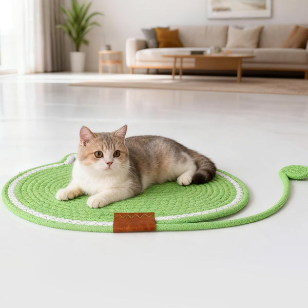 2 PC Cat Scratcher Mat - Natural Cotton Rope Oval Horizontal Scratch Pad (11''X13.7'') with Dangling Ball Toy, Cat Ear Design, Furniture Protector for Floor/Wall, Durable Handmade (Balck, 2 PC)7
