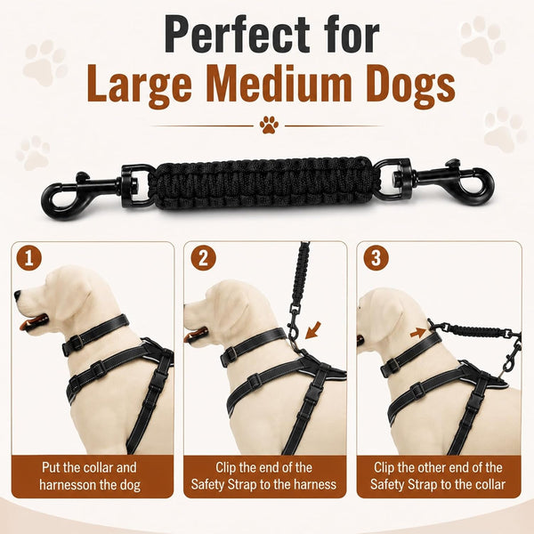 Amabro Handmade Dog Collar Safety Clip Heavy Duty Double Ended 8.66" Black | Handmade Gentle Leader Backup Safety Clip Strap Durable Leash Connector Accessory Compatible Dog Prong Collars Pet Harnesses6