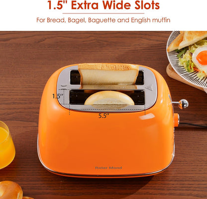 2 Slice Toaster Retro Stainless Steel with Bagel, Cancel, and Defrost Functions, 6 Bread Shade Settings, Extra Wide Slots and Removable Crumb Tray, Orange4