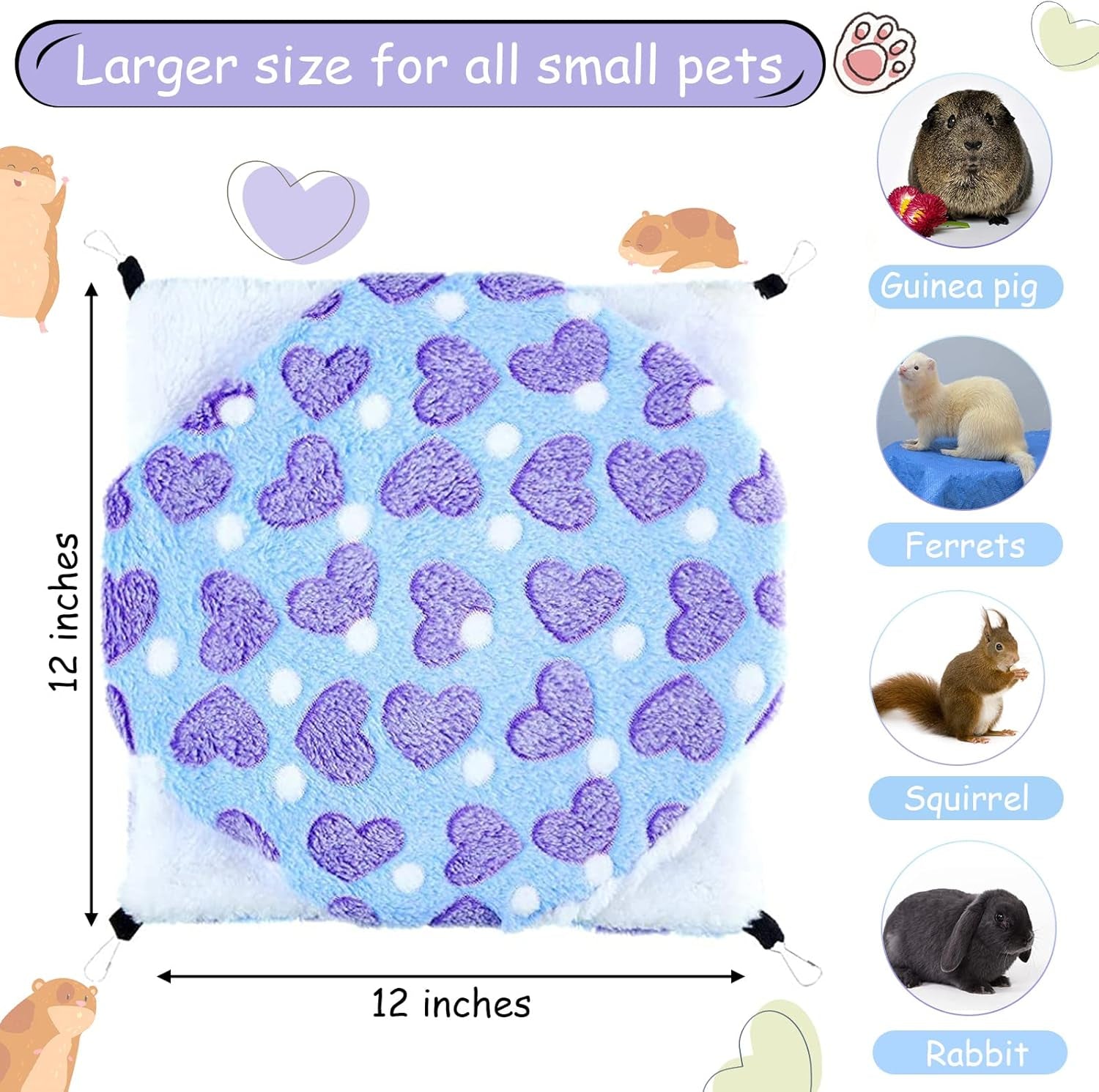 boao-2-pcs-guineas-pig-rat-hammock-guinea-pig-hamster-ferret-hanging-hammock-guinea-pigs-accessories-for-small-animals-chinchilla-parrot-sugar-glider-ferret-squirrelpurple-coffee-heart-pattern