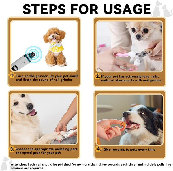 Silent Pet Nail Grinder for Dogs & Cats, 3 Grinding Heads | Professional 2-Speed Rechargeable Dog Nail Trimmer for Small/Medium Dogs & Cats, Painless Paw Grooming7
