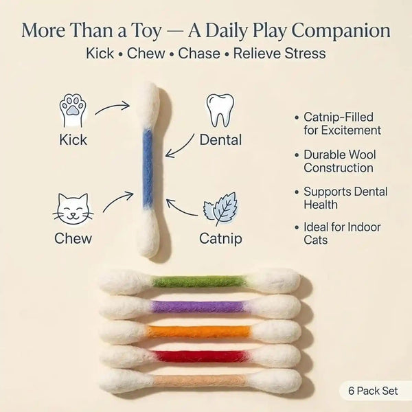 Ledeng Cotton Swabs Cat with Catnip, Swabs Catnip Toys Set of 6 Soft Plush Kicker Toys, Sturdy Teething Chew Toy (B)6
