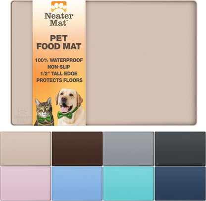 Neater Pet Brands Neater Mat Pet Mats for Food and Water, Cat & Dog Bowl Mat Waterproof Silicone, Feeding Tray, Dog Food Mats for Floors, Placemat W/Raised Edge for under Bowls, 16” X 10”, Cappuccino19