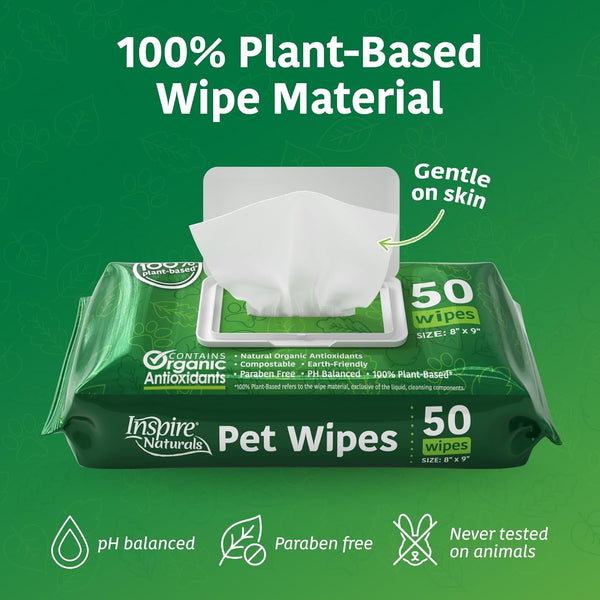Inspire Naturals Pet Wipes for Dogs and Cats 100% Natural Plant Based with Organic Antioxidants, Dog Wipe Cleaning Deodorizing | Cat Wipes | Puppy Wipes | Dog Wipes for Paws and Butt (200Ct - 4 Pack)5