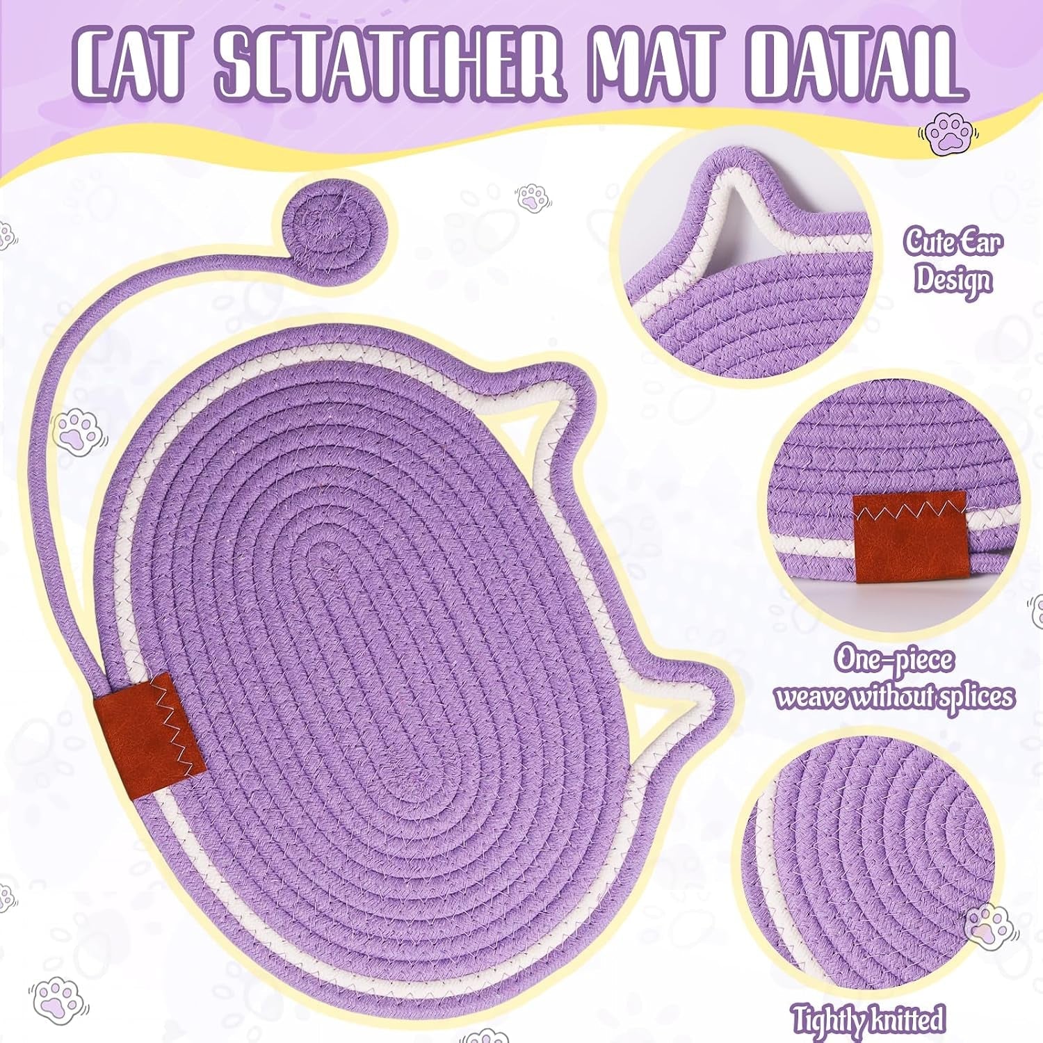 2-pc-cat-scratcher-mat-natural-cotton-rope-oval-horizontal-scratch-pad-11x13-7-with-dangling-ball-toy-cat-ear-design-furniture-protector-for-floor-wall-durable-handmade-balck-2-pc