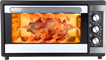 Extra-Large 46L Convection Oven 9-In-1 Countertop Toaster Oven with Baking Pan and Air Fry Rack, 8-Slice, 60-Min Timer, Bake Broil Toast, Keep Warm,Stainless Steel 46L1