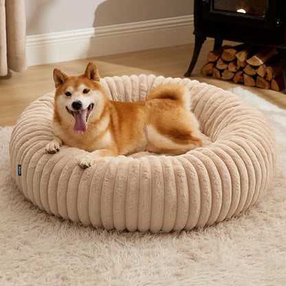 Bedsure Comfyfleece™ Donut Large Dog Bed - Washable Faux Fur with Corduroy Fleece & anti Slip Bottom, round Pet Bed with Removable Cover, Camel Brown, 36X36X8 Inches | 36X36X8In,Calming round Pet Bed,Support Plush , with Removable Corduroy Fleece for Big Dog,Anti Slip Bottom,Camel Brown12