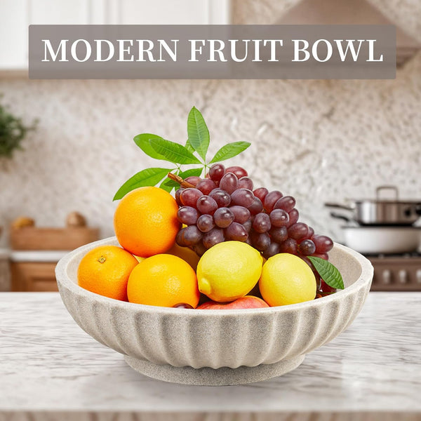 Large Decorative Bowl - Fruit Bowl for Kitchen Counter - Modern Decorative Bowl for Home Decor,Key Bowl for Entryway Table - Artificial Stone Beige3