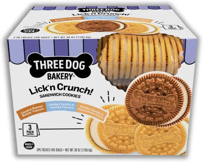 Three Dog Bakery Lick'N Crunch! Dog Treats Variety Pack - 13 Oz - 3 Pack | Carob & Peanut Butter, Golden Vanilla & Vanilla, and Golden Vanilla & Peanut Butter1