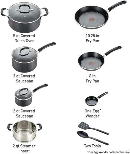 Experience Nonstick Cookware Set 12 Piece, Induction, Oven Broiler Safe 350F, Kitchen Cooking Set W/Fry Pans, Saucepan, Stockpot, Kitchen Utensils, Pots and Pans, Dishwasher Safe, Black2