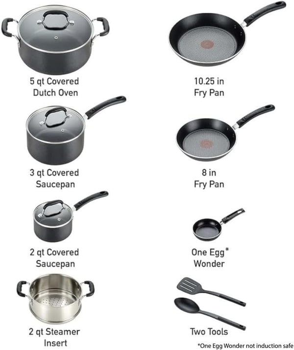 Experience Nonstick Cookware Set 12 Piece, Induction, Oven Broiler Safe 350F, Kitchen Cooking Set W/Fry Pans, Saucepan, Stockpot, Kitchen Utensils, Pots and Pans, Dishwasher Safe, Black2
