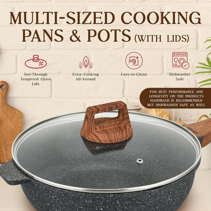 Bakken-Swiss 14-Piece Kitchen Cookware Set – Granite Non-Stick – Eco-Friendly – PFOA, PFOS, and PTFE Free for All Stoves & Oven-Safe - Marble Coatin4