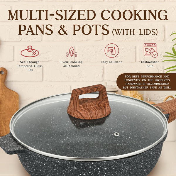 Bakken-Swiss 14-Piece Kitchen Cookware Set – Granite Non-Stick – Eco-Friendly – PFOA, PFOS, and PTFE Free for All Stoves & Oven-Safe - Marble Coatin4