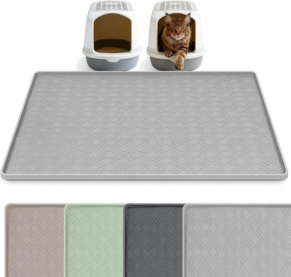 Silicone Cat Litter Mat 47" X 35" Cat Mat for Litter Box, Khaki | Extra Large Cat Litter Trapping Mat for Floor, Waterproof, Non-Slip Kitty Litter Box Mat with Raised Edge, Easy to Clean18