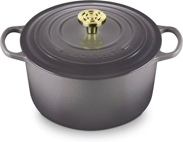 Le Creuset Signature 6.5-Quart Deep round Dutch Oven with Light Gold Crucible Knob - Enameled Cast Iron (Oyster)1