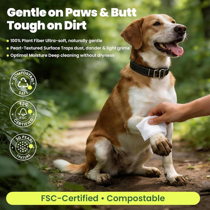 Unscented Dog Wipes & Cat Wipes (4X50 Packs) | Hypoallergenic, Ph Balanced for Paws, Body, Eyes & Ears Grooming |All-Natural Plant Fiber Wipes with Aloe & Vitamin E | Pearl Texture2