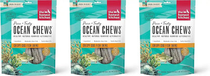 The Honest Kitchen Ocean Chews Crispy Cod Fish Skins Dog Treats, Human Grade Single Ingredient Dehydrated Fish Dog Chews for Large Dogs, High Protein Rawhide Alternative for Skin Coat, 5.5 Oz10