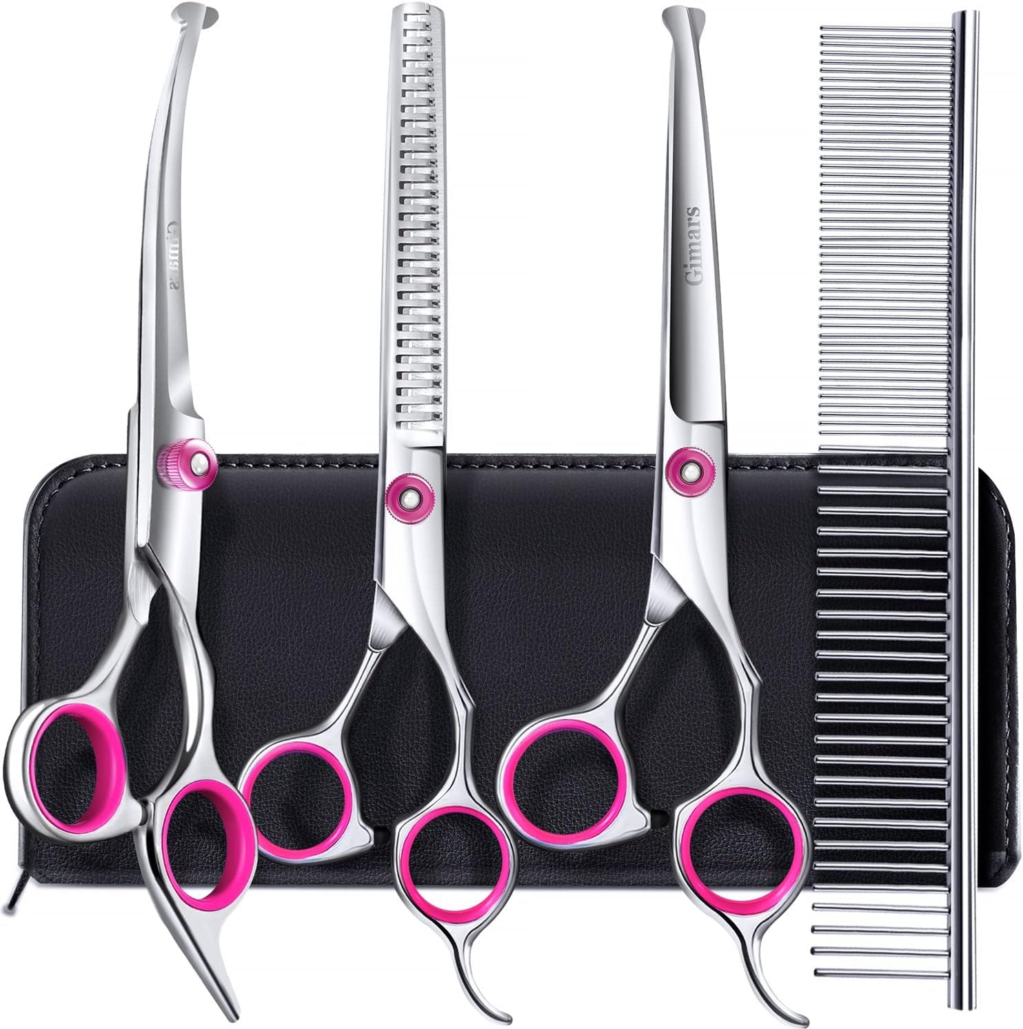 gimars-titanium-coated-professional-6-in-1-4cr-stainless-steel-dog-grooming-scissors-with-safety-round-tip-heavy-duty-pet-grooming-scissor-for-dogs-cats-and-other-animals