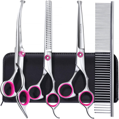 Gimars Titanium Coated Professional 6 in 1 4CR Stainless Steel Dog Grooming Scissors with Safety round Tip, Heavy Duty Pet Grooming Scissor for Dogs, Cats and Other Animals14