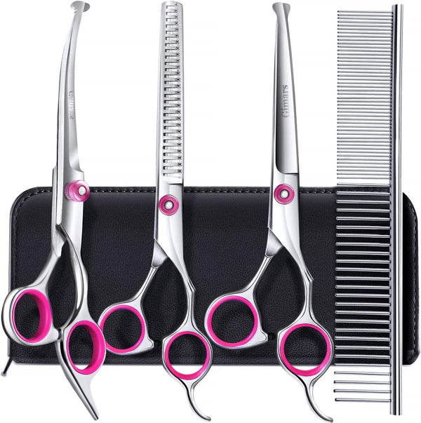 Gimars Titanium Coated Professional 6 in 1 4CR Stainless Steel Dog Grooming Scissors with Safety round Tip, Heavy Duty Pet Grooming Scissor for Dogs, Cats and Other Animals14