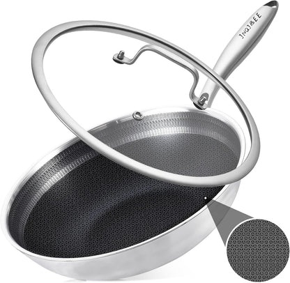 12.5 Inch Hybrid Stainless Steel Wok Pan with Lid, Ceramic Coating | Honeycomb Nonstick Stir Frying Pan, Large Wok for Asian Cooking & Family Meals, Induction Compatible, Dishwasher & Oven Safe1