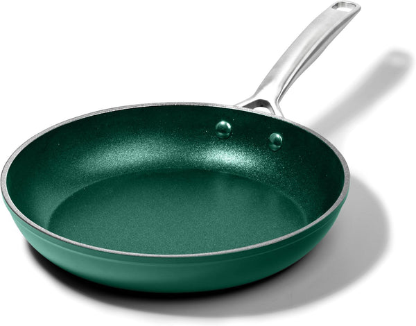 10 Inch Non Stick Frying Pan Skillet Granite Coated Egg & Omelette Pan, Non Toxic PFOA Free, Metal Utensil Safe, Aluminum, Oven Safe to 500°F, Dishwasher Friendly, Emerald Green1